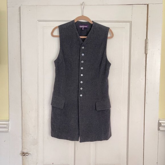 Ralph Lauren Jackets & Blazers - Ralph Lauren Purple Label 1990s V-Neck Button Front Long Vest grey 50% cashmere